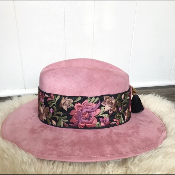 Accessories - Authentic Sombrero Cowboy Hat Pink Suede Floral